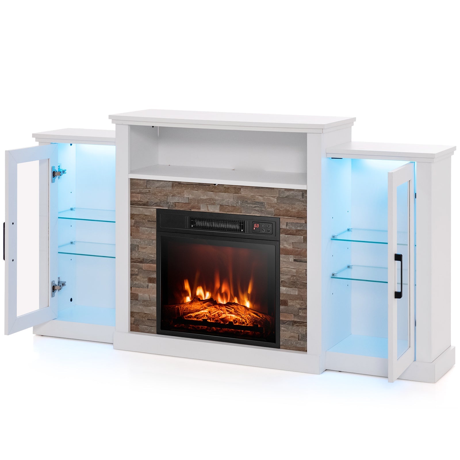 Fireplace TV Stand with 16-Color Led Lights for TVs up to 65 Inch-White