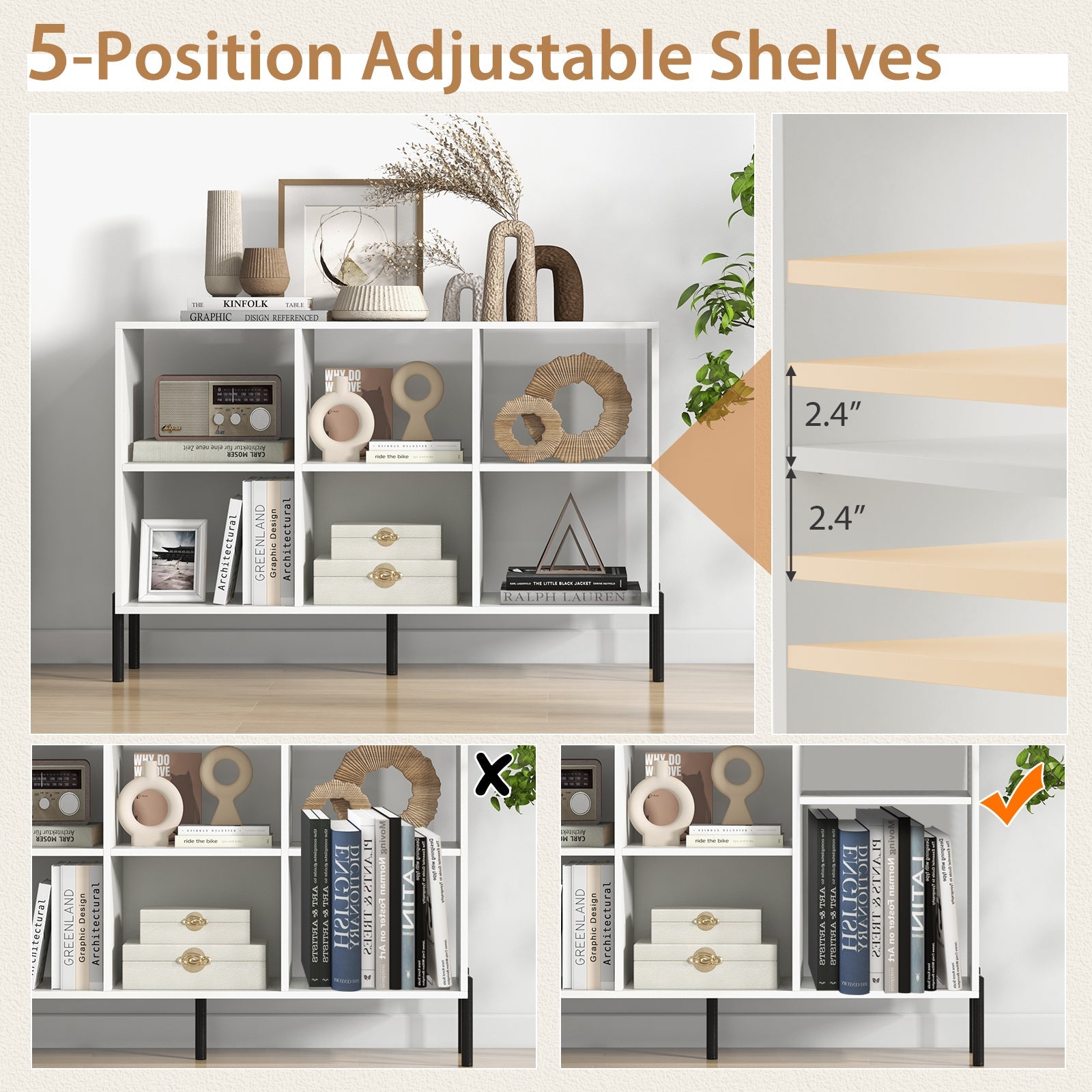 Open-Back Bookshelf with Drawer for Study-White