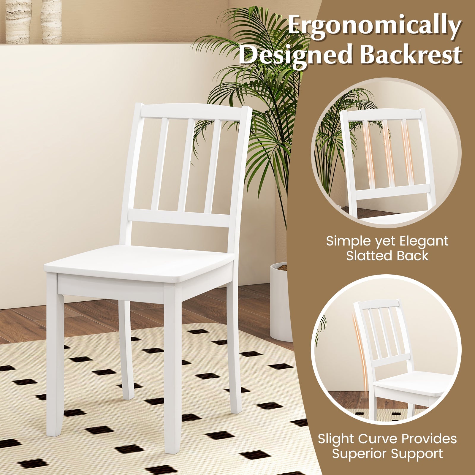 Wood Dining Chair Set of 2 with Rubber Wood Legs-White