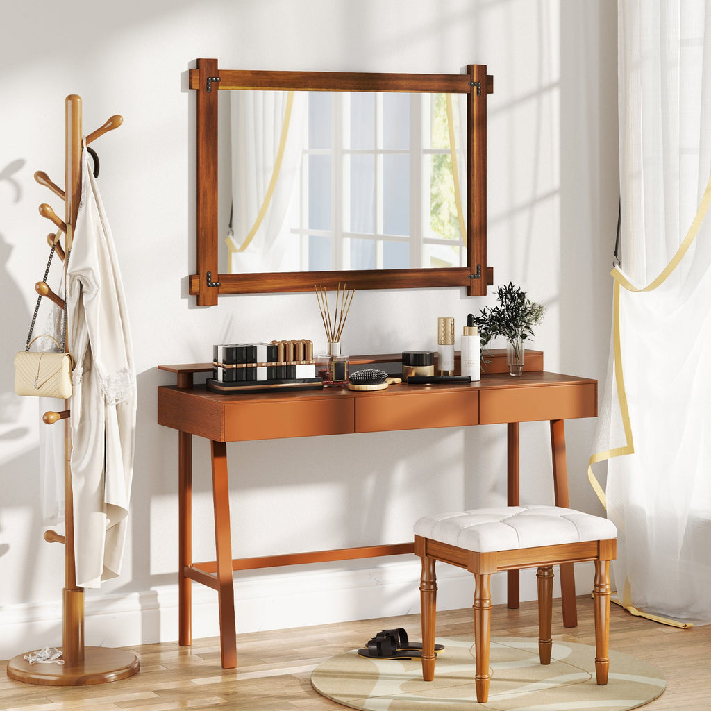 Wood Framed Mirror with Acacia Wood Frame and Vintage Rivet Design Brown-L