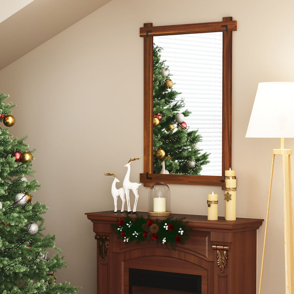 Wood Framed Mirror with Acacia Wood Frame and Vintage Rivet Design Brown-L