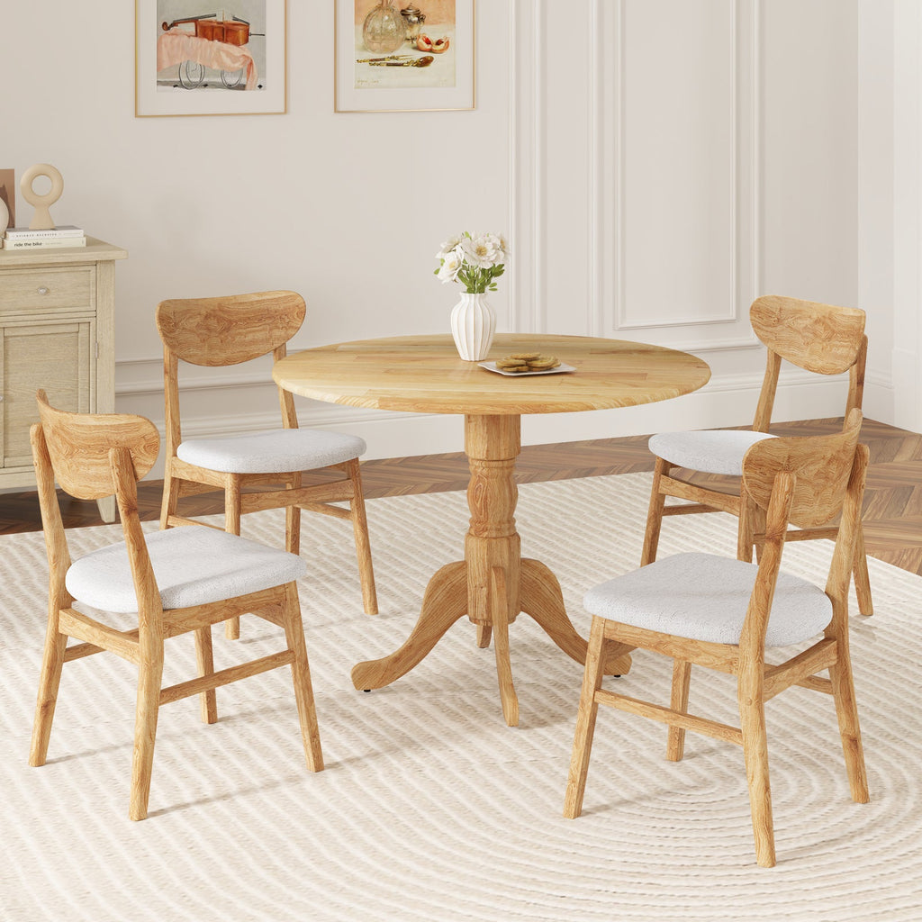 Wooden Dining Table with Round Tabletop and Curved Trestle Legs-Natural