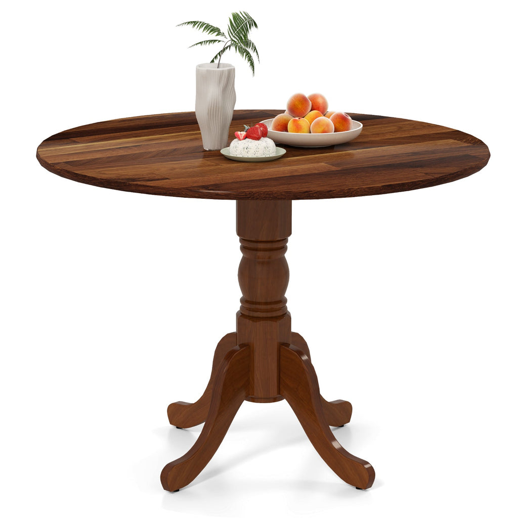 Wooden Dining Table with Round Tabletop and Curved Trestle Legs-Walnut