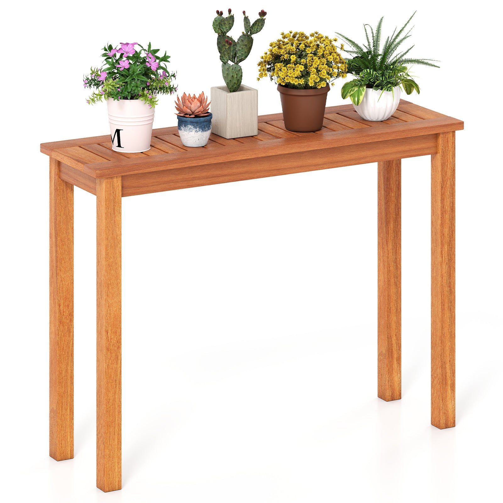 Wooden Plant Stand Outdoor Indoor Solid Wood Flower Pot Holder Display Shelf-M