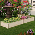 Wooden Raised Open-Ended Base Garden Bed with 2 Planter Boxes Divider-Natural