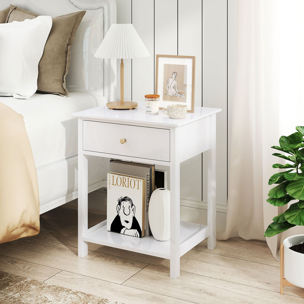 Wooden Storage Shelf with Drawer for Bedroom and Living Room-White