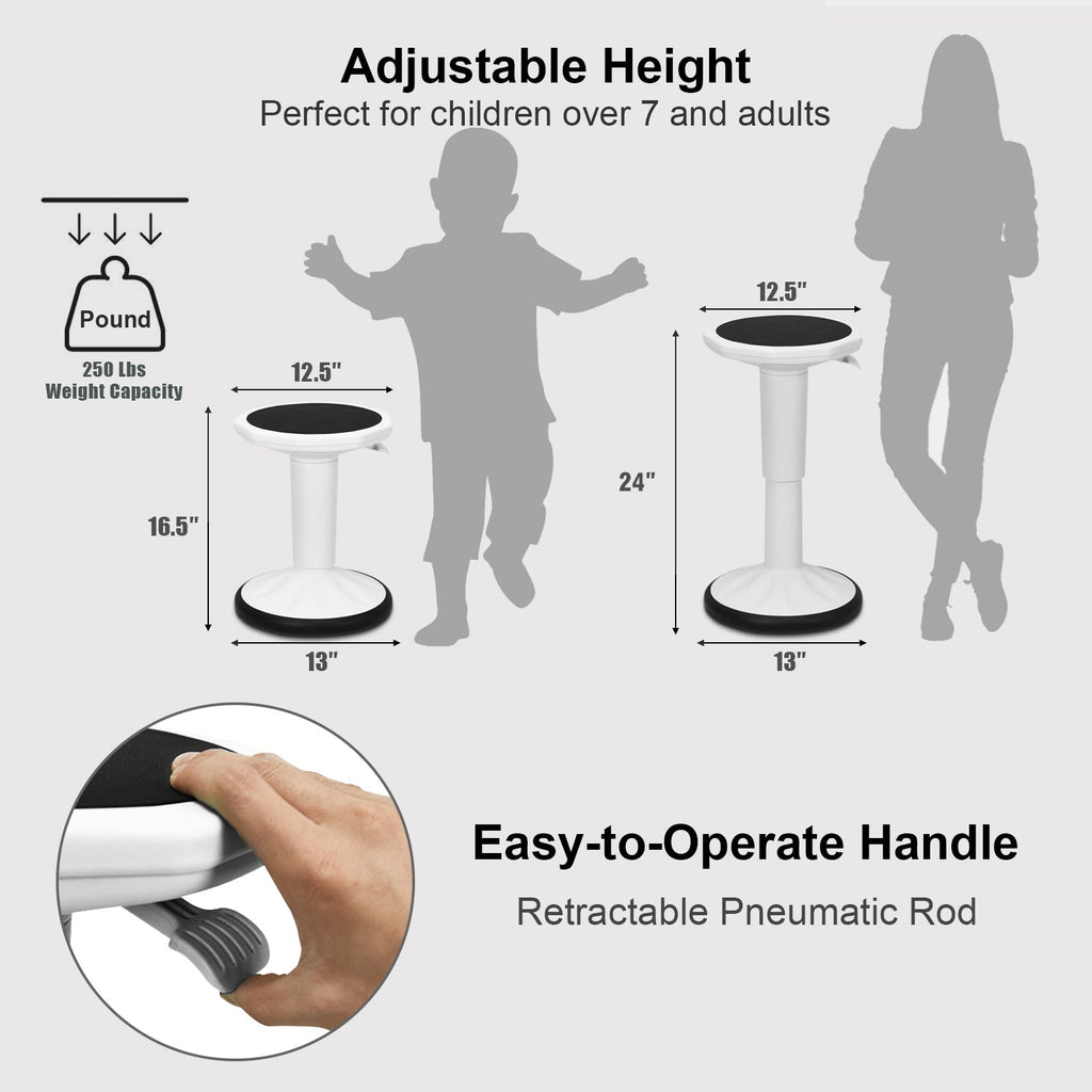 Adjustable Active Learning Stool Sitting Home Office Wobble Chair with Cushion Seat-White