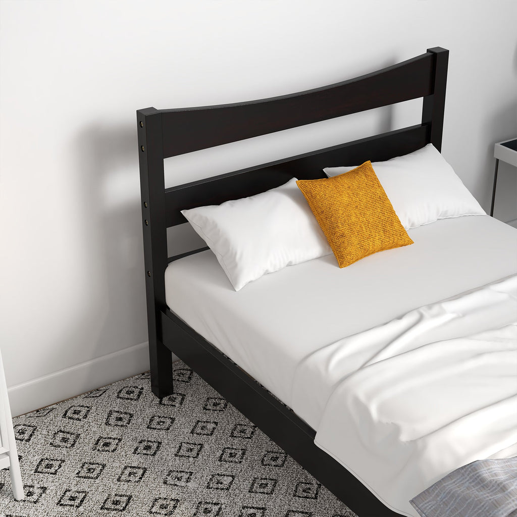 Twin Size Rustic Style Platform Bed Frame with Headboard and Footboard-Dark Brown