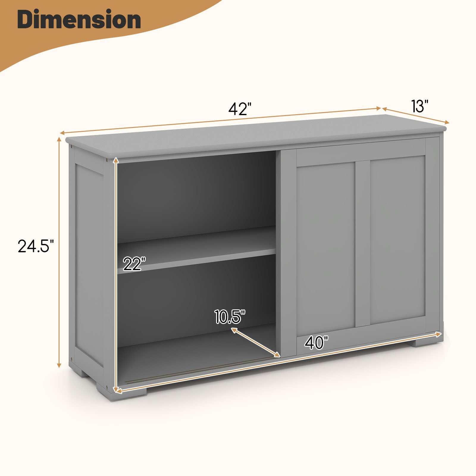 Antique Stackable Kitchen Storage Sideboard with Height Adjustable Shelf-Gray
