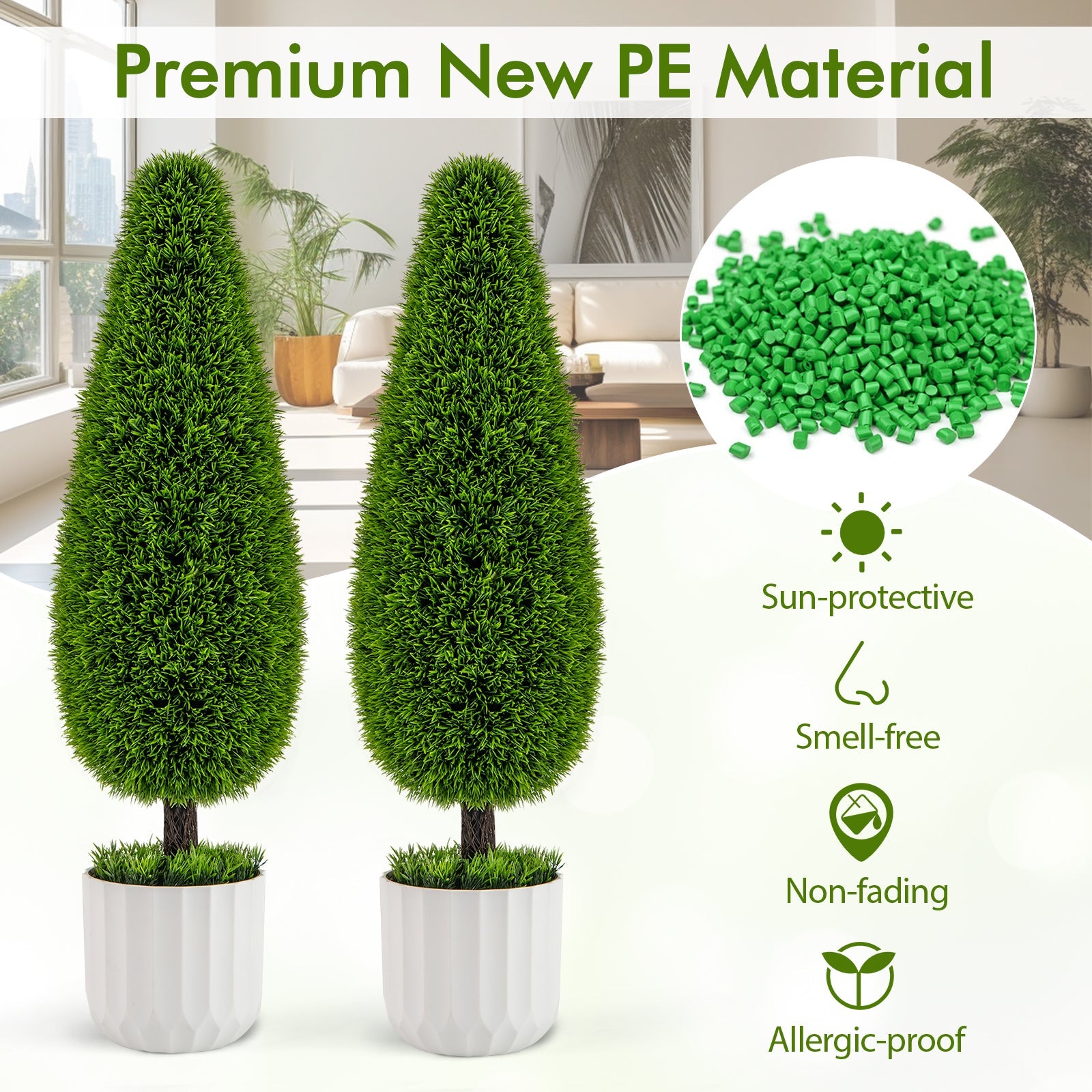 2 Pack 3 Feet Artificial Cedar Teardrop Shaped Bush with Plastic Nursery Pot-Green