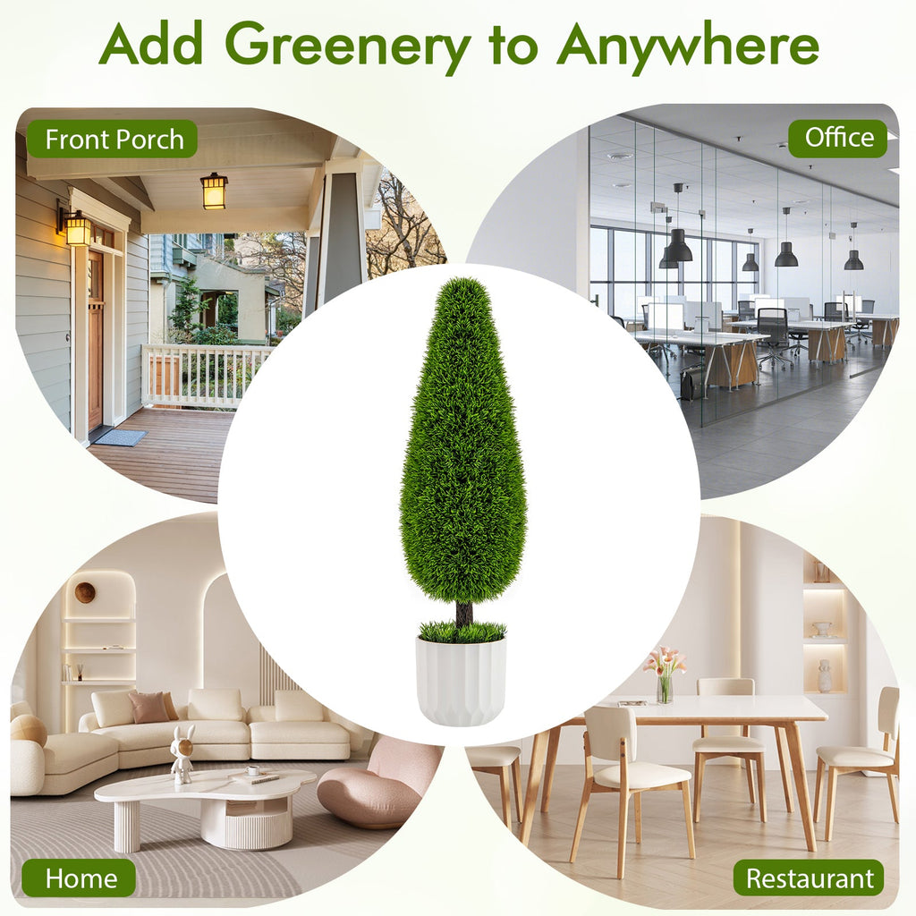 2 Pack 3 Feet Artificial Cedar Teardrop Shaped Bush with Plastic Nursery Pot-Green