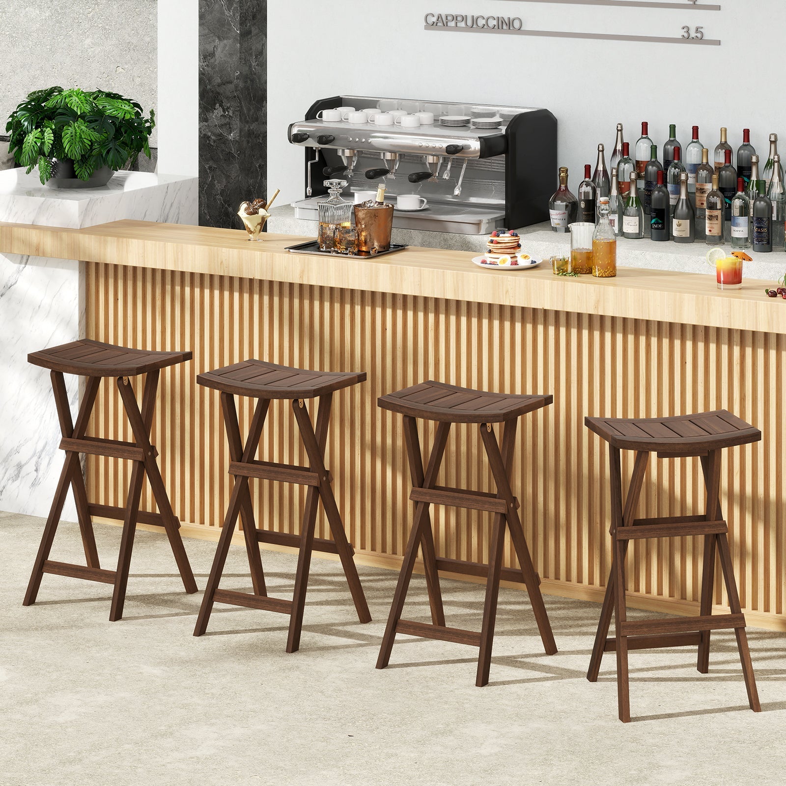 Bar Stools Set of 2 with Saddle Seat and Footrest for Kitchen Island and Balcony
