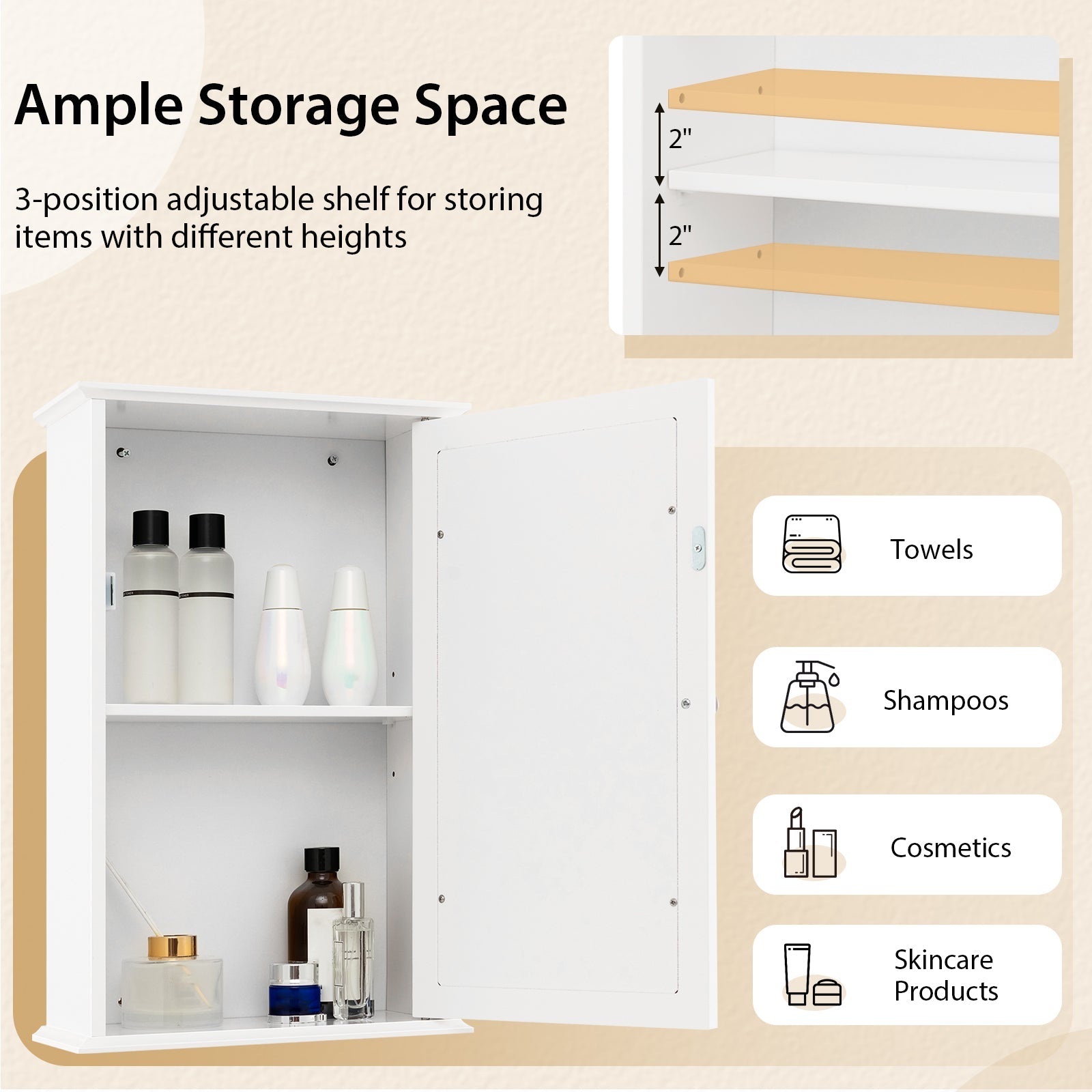 Bathroom Wall Cabinet with Single Mirror Door