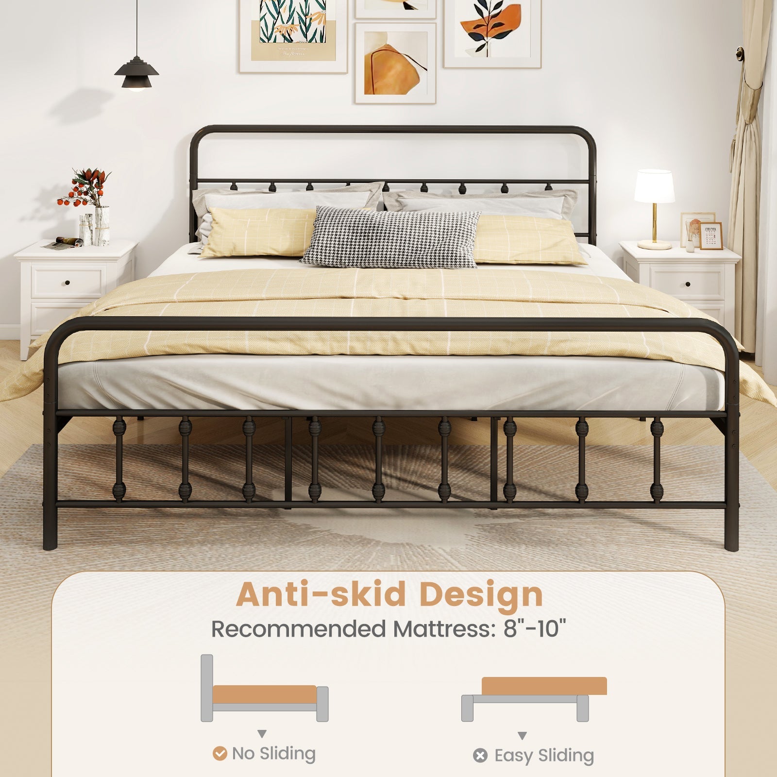 Bed Frame with Headboard and Under Bed Storage Black-King Size
