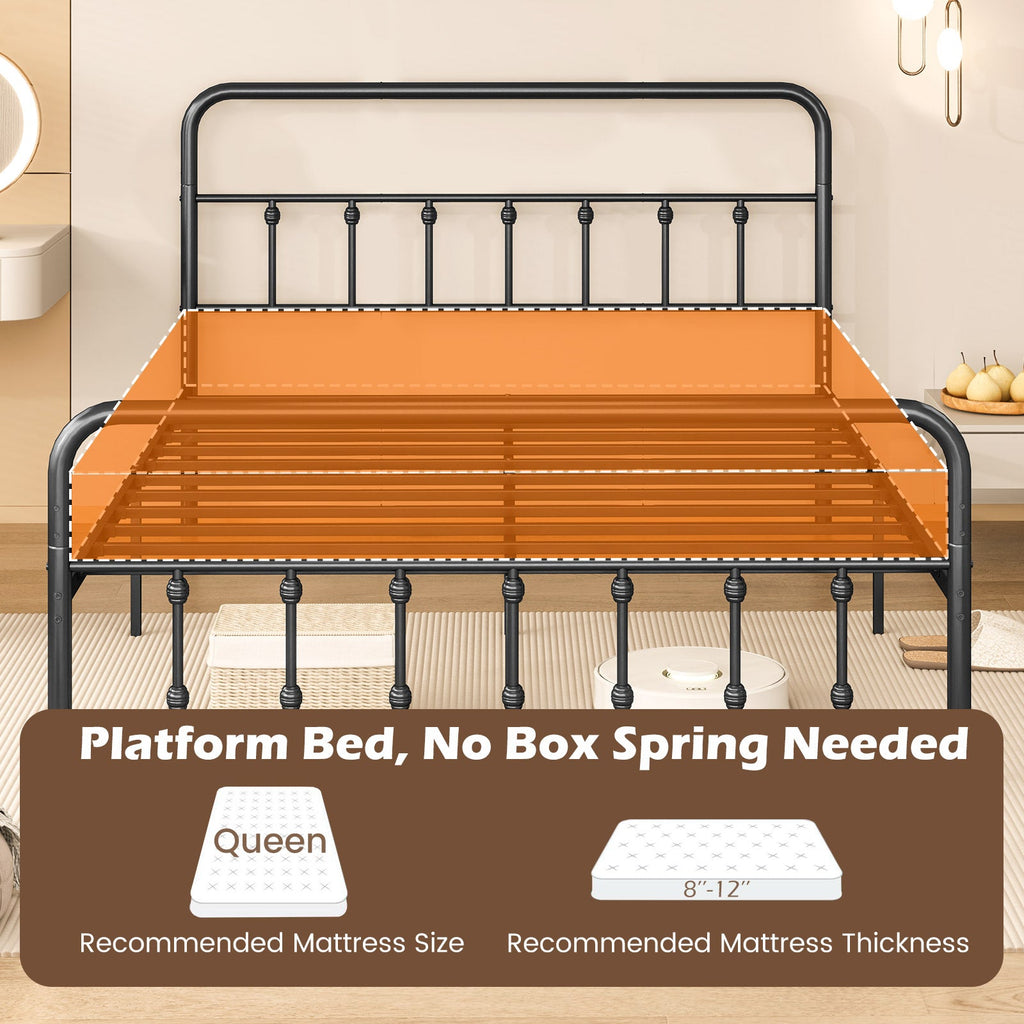 Bed Frame with Headboard and Under Bed Storage Black-Queen Size