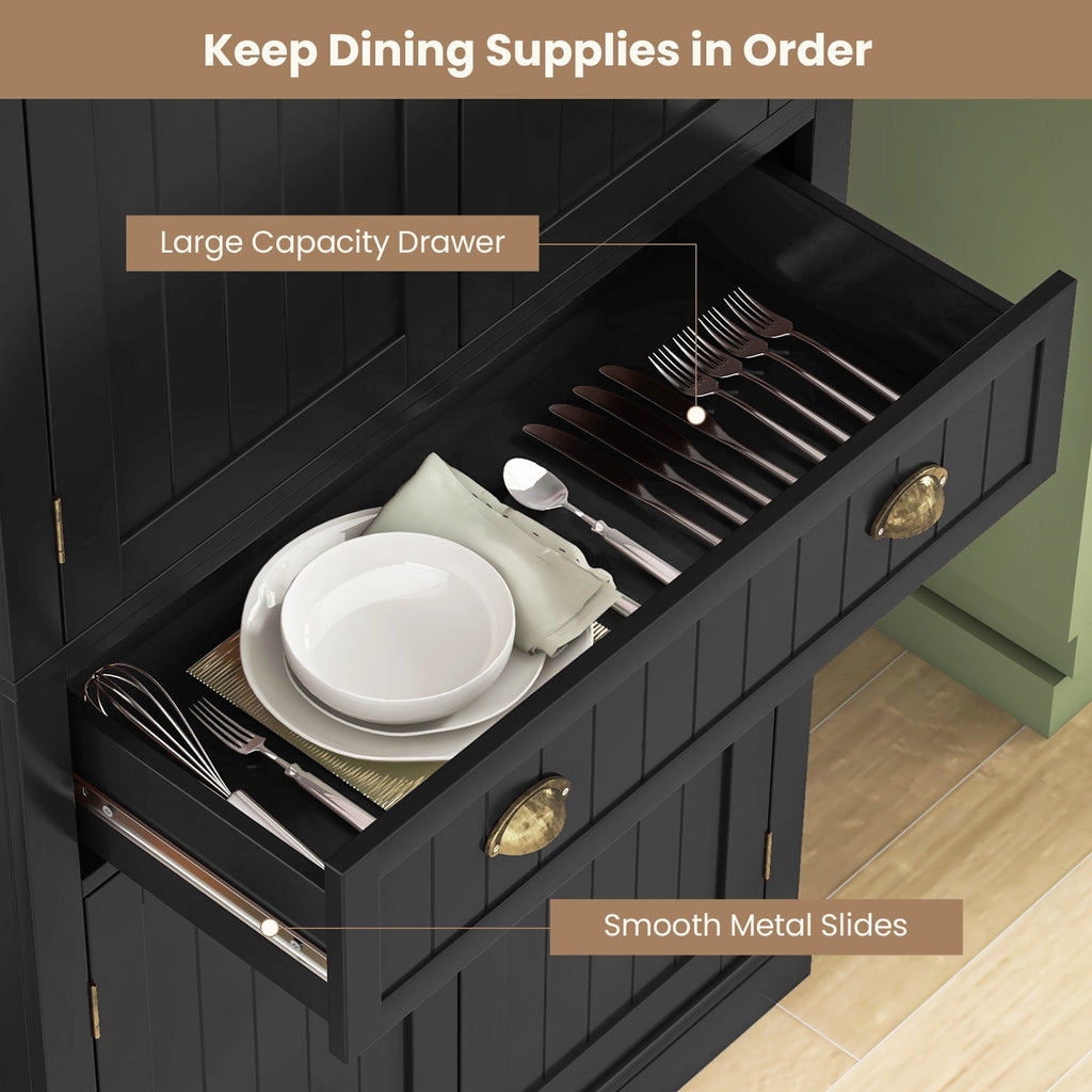 Cupboard Freestanding Kitchen Cabinet w/ Adjustable Shelves-Black