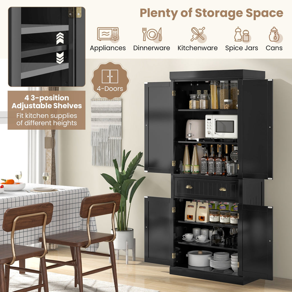 Cupboard Freestanding Kitchen Cabinet w/ Adjustable Shelves-Black