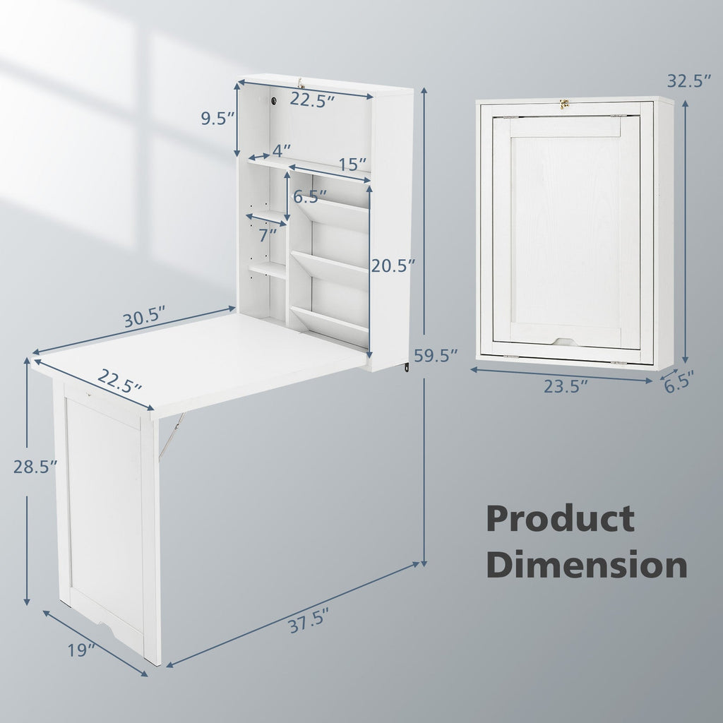 Wall Mounted Fold-Out Convertible Floating Desk Space Saver-White