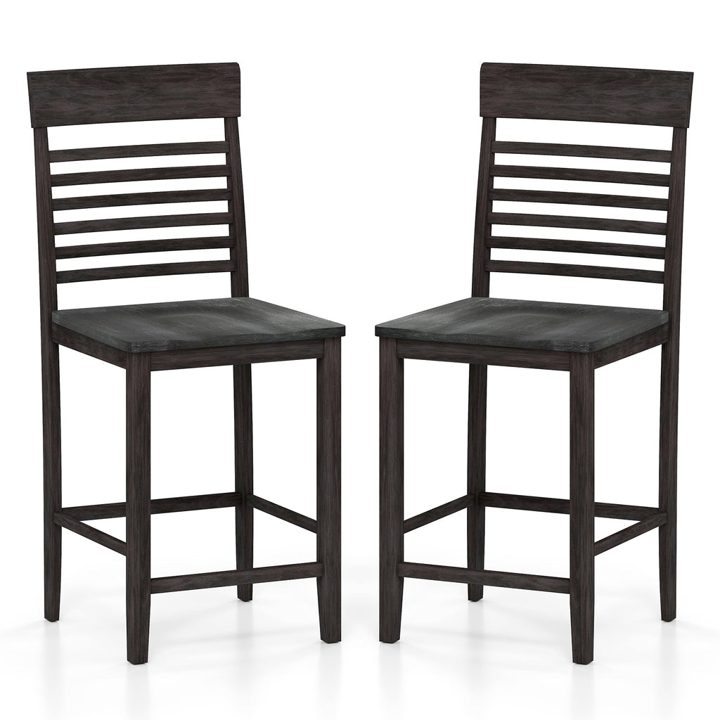 Dining Chair Set of 2 with Footrests and Solid Wood Frame-Gray