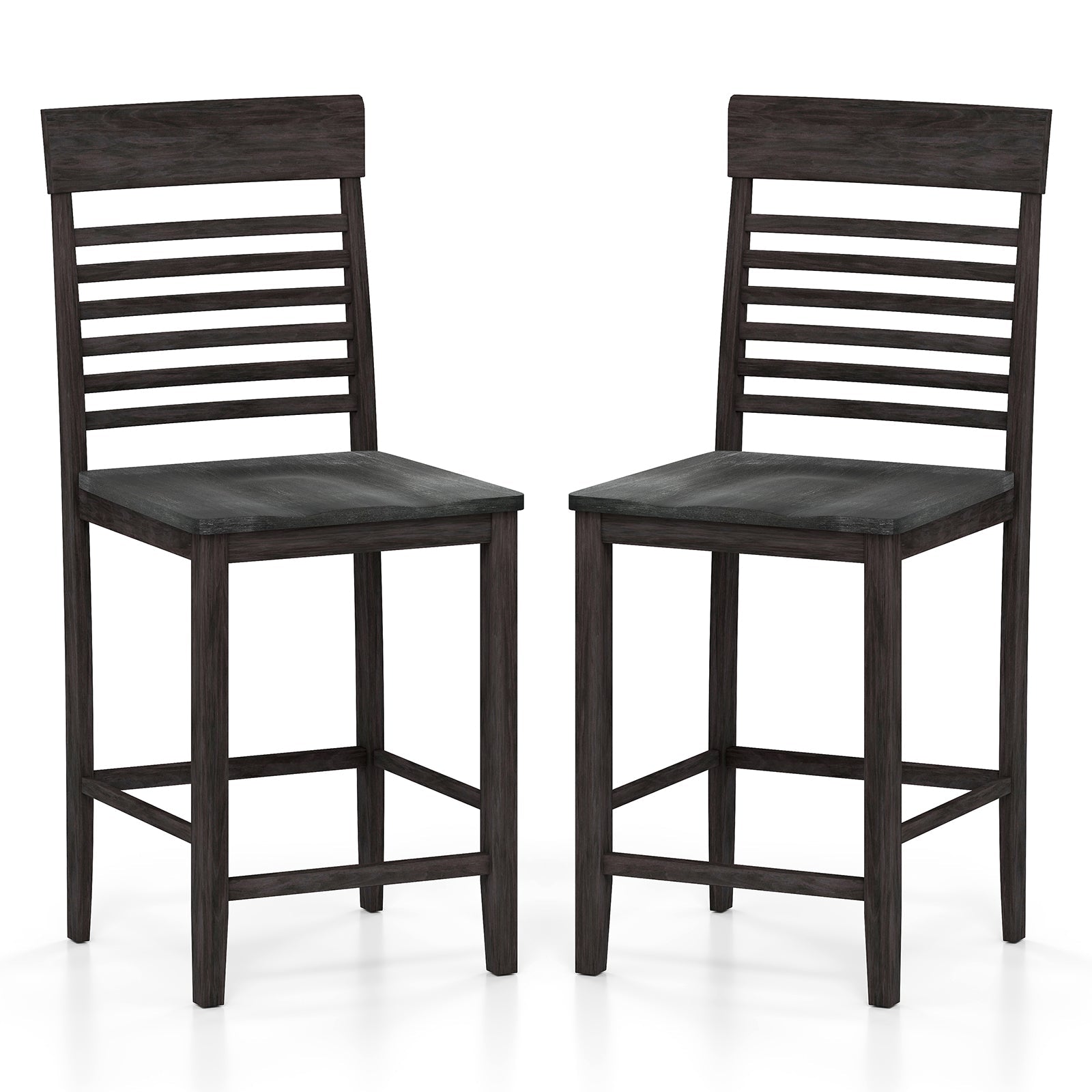 Dining Chair Set of 2 with Footrests and Solid Wood Frame-Gray