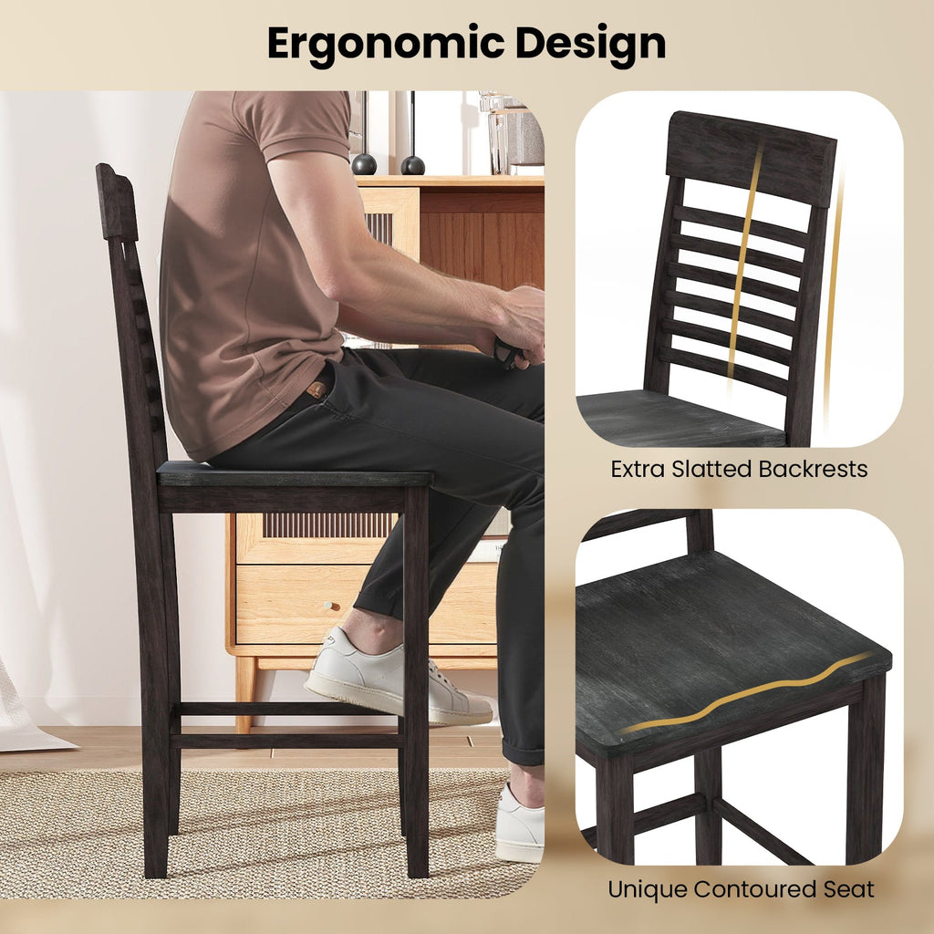 Dining Chair Set of 2 with Footrests and Solid Wood Frame-Gray