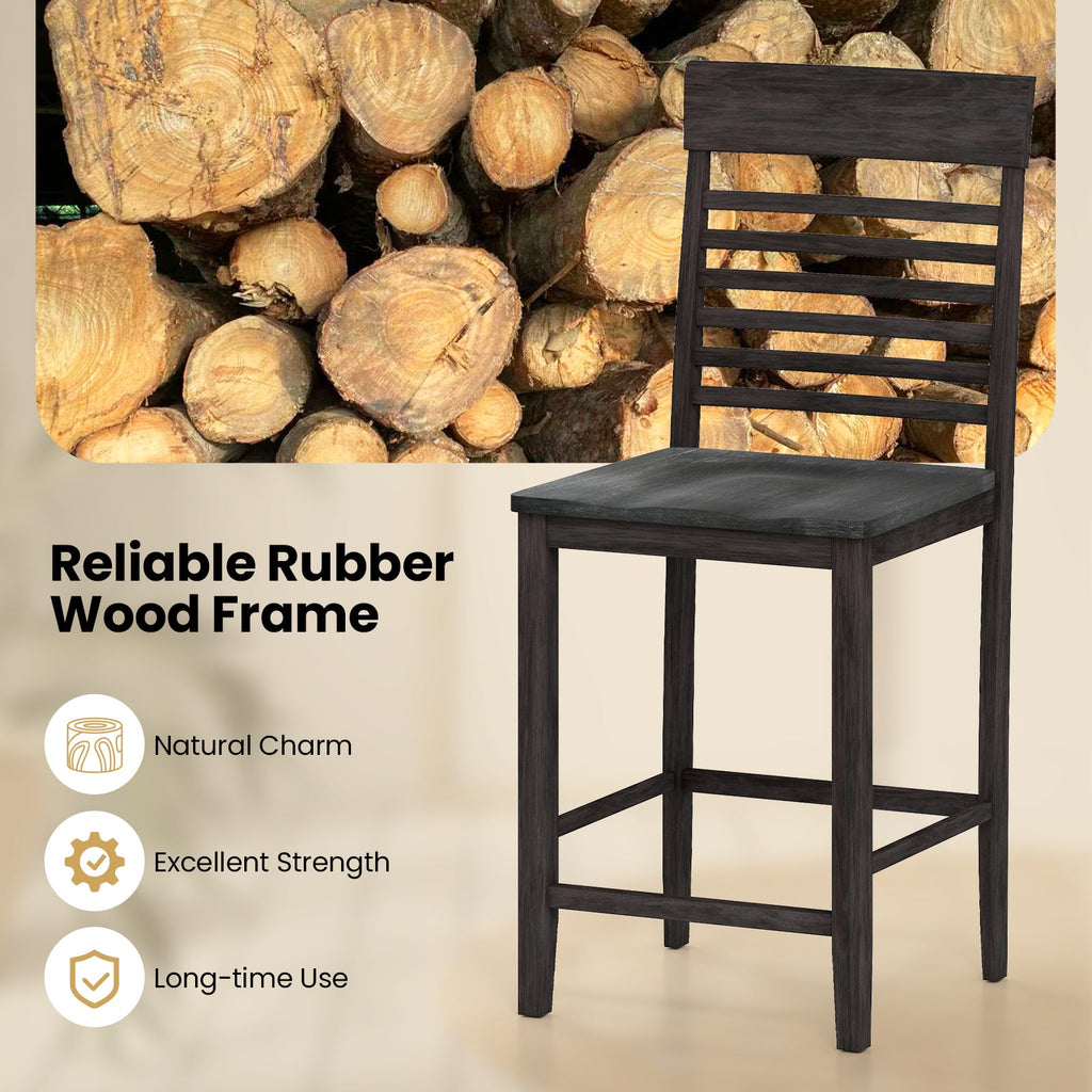 Dining Chair Set of 2 with Footrests and Solid Wood Frame-Gray