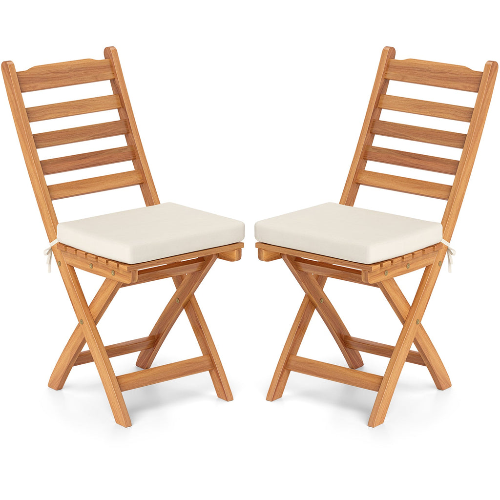 Patio Folding Chairs Set of 2 with Soft Seat Cushion-A