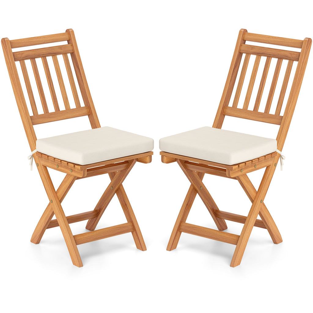 Patio Folding Chairs Set of 2 with Soft Seat Cushion-B