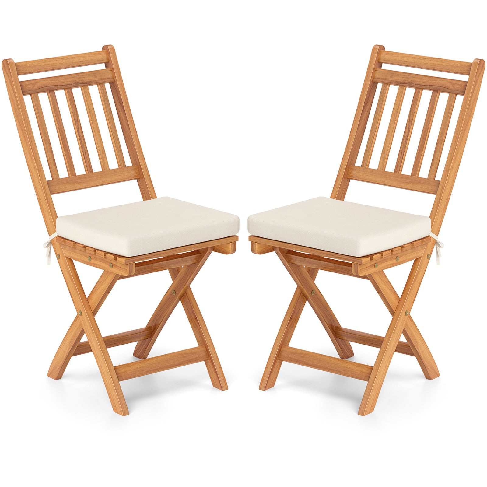 Patio Folding Chairs Set of 2 with Soft Seat Cushion-B