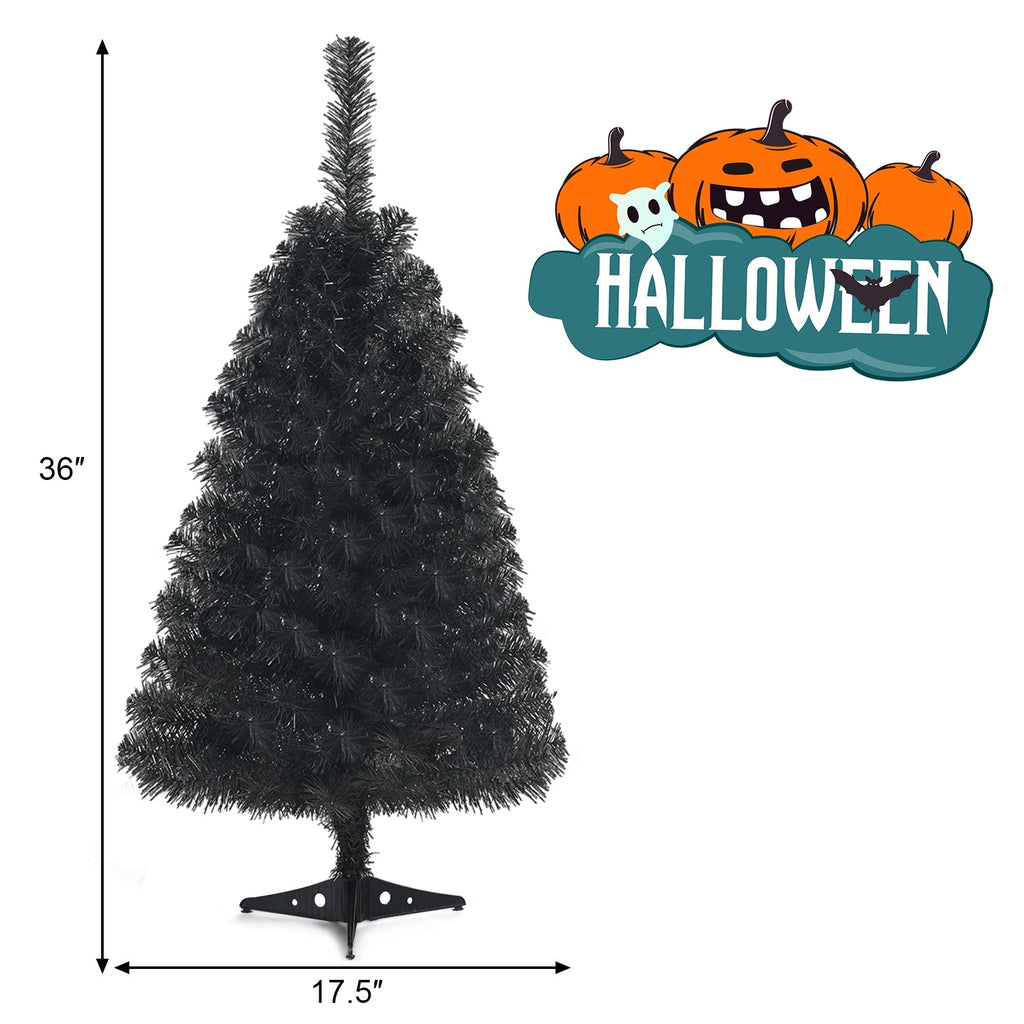 3 Feet Unlit Artificial Christmas Halloween Mini Tree with Plastic Stand-Black