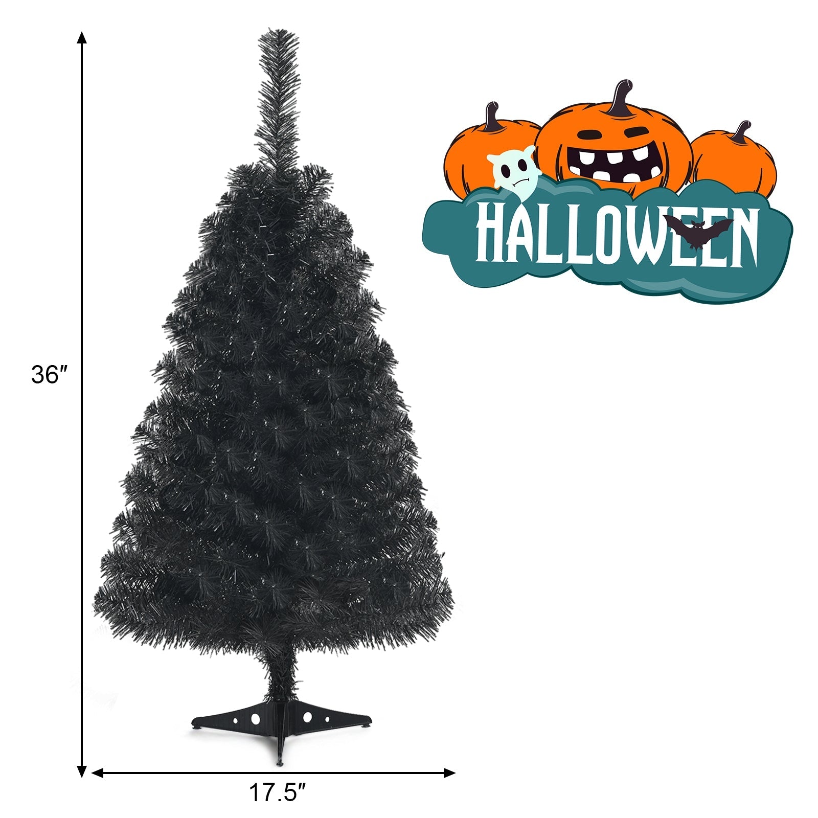 3 Feet Unlit Artificial Christmas Halloween Mini Tree with Plastic Stand-Black