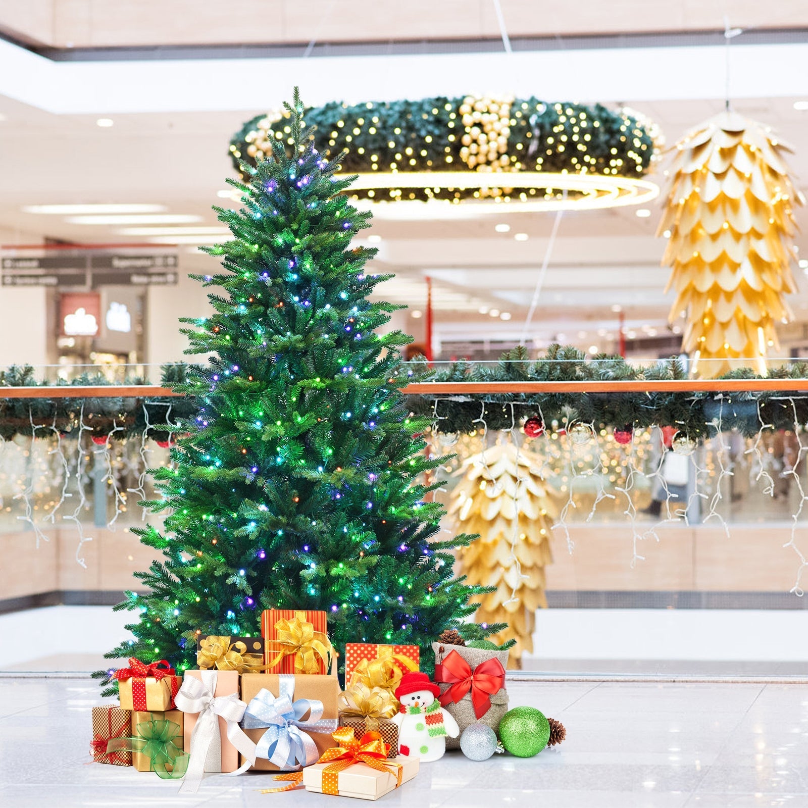 Pre-lit Artificial Hinged Christmas Tree with APP Controlled LED Lights-7 ft