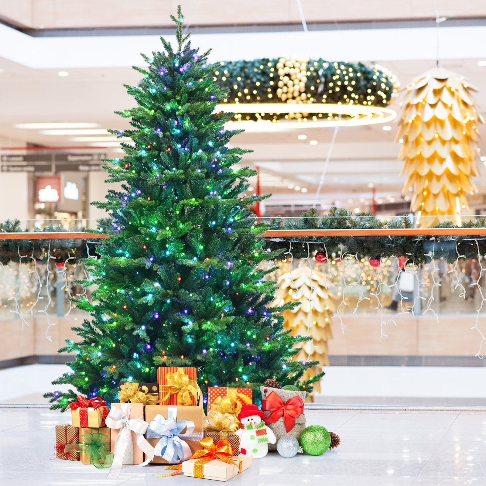 Pre-lit Artificial Hinged Christmas Tree with APP Controlled LED Lights-8 ft