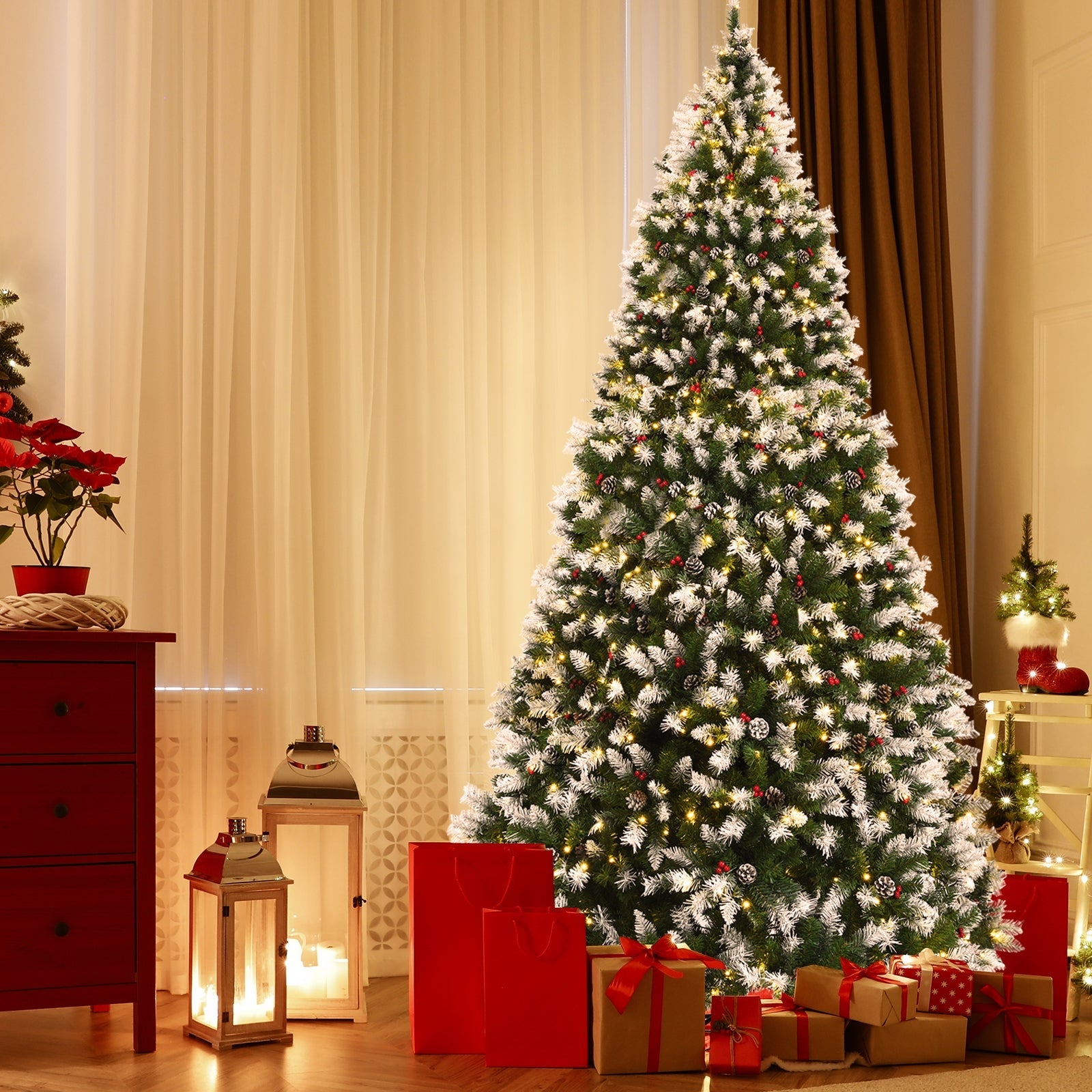 Pre-Lit Hinged Lifelike Lush Artificial Christmas Tree with PVC Tips-9 Feet