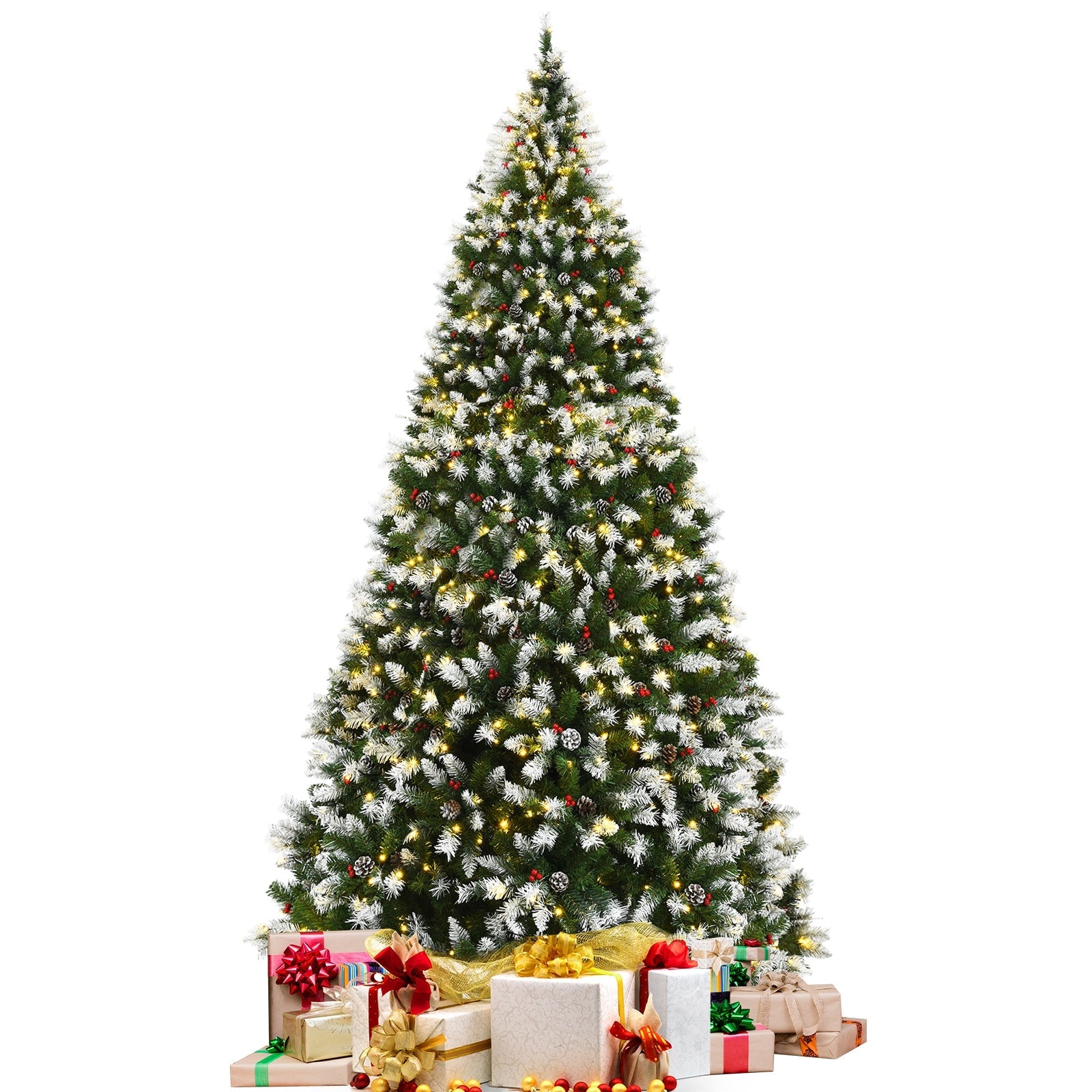 Pre-Lit Hinged Lifelike Lush Artificial Christmas Tree with PVC Tips-9 Feet