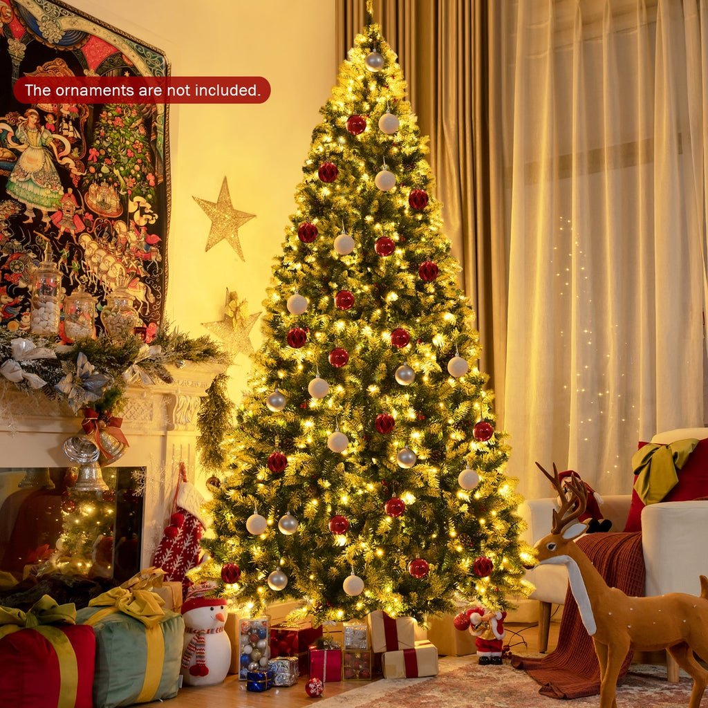Pre-Lit Hinged Lifelike Lush Artificial Christmas Tree with PVC Tips-9 Feet