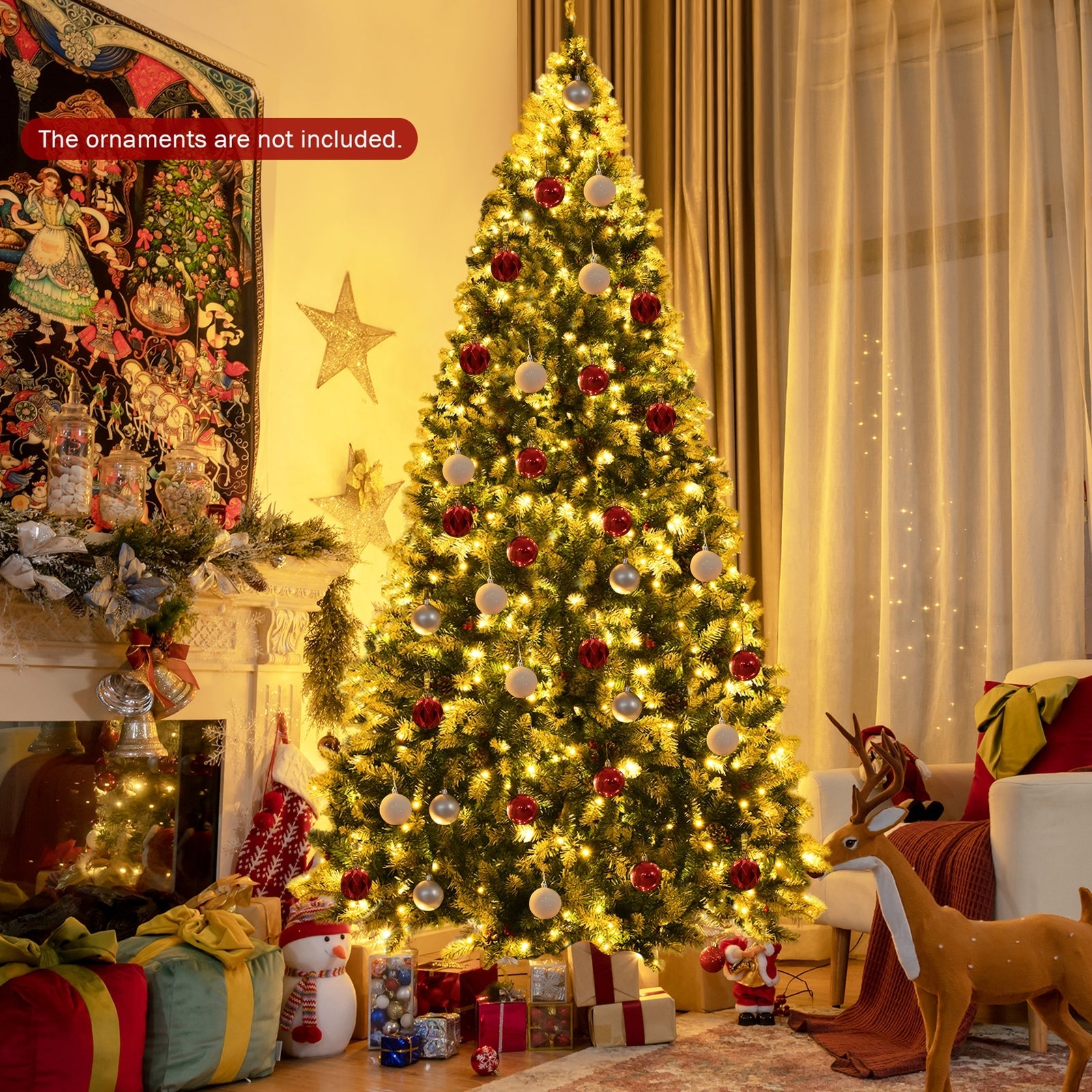 Pre-Lit Hinged Lifelike Lush Artificial Christmas Tree with PVC Tips-9 Feet