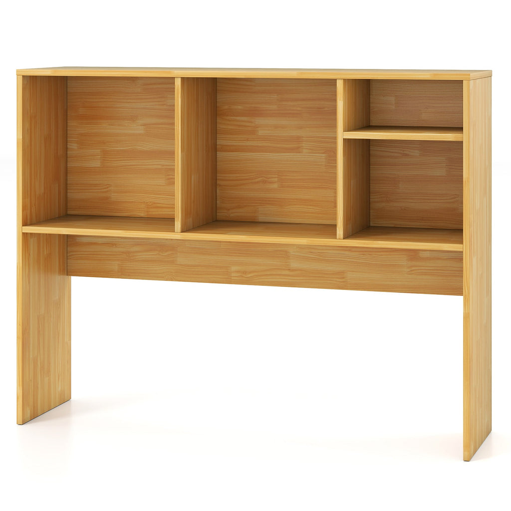 Computer Desktop Bookcase with 4 Cubbies and Open Back Compartment-Beige