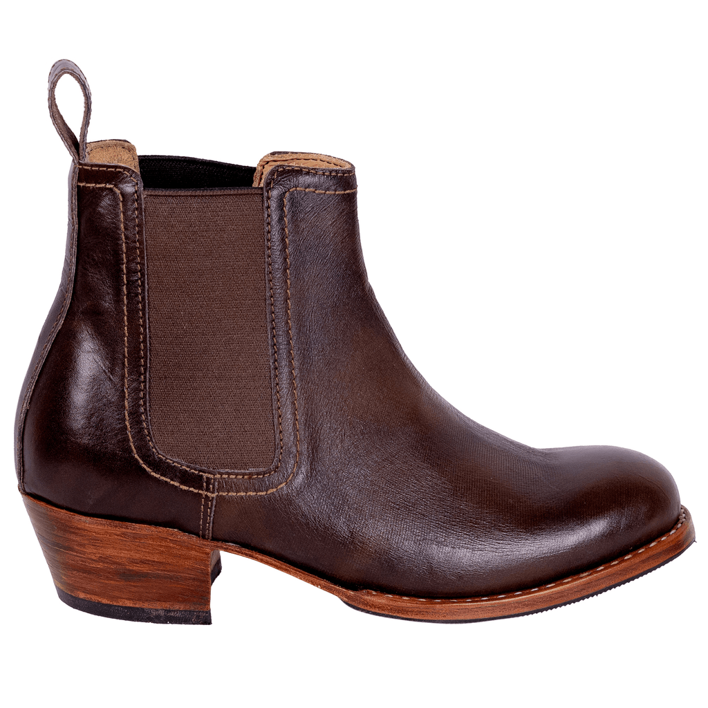 Women's Brown Leather Chelsea Boots | Elastic Pull-On Ankle Boots