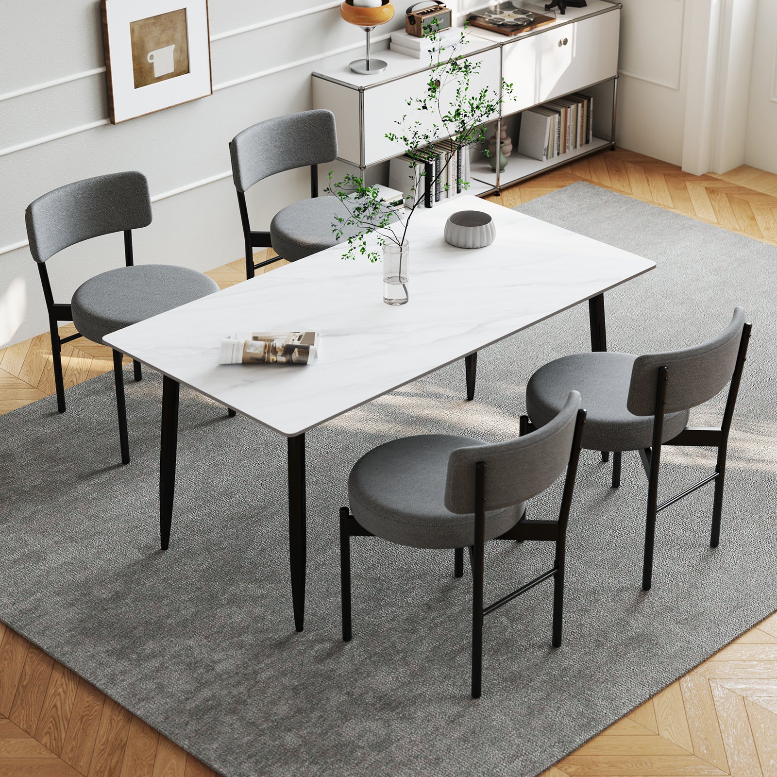 Dining Chair Set of 2 with Curved Backrest and Padded Seat-Gray