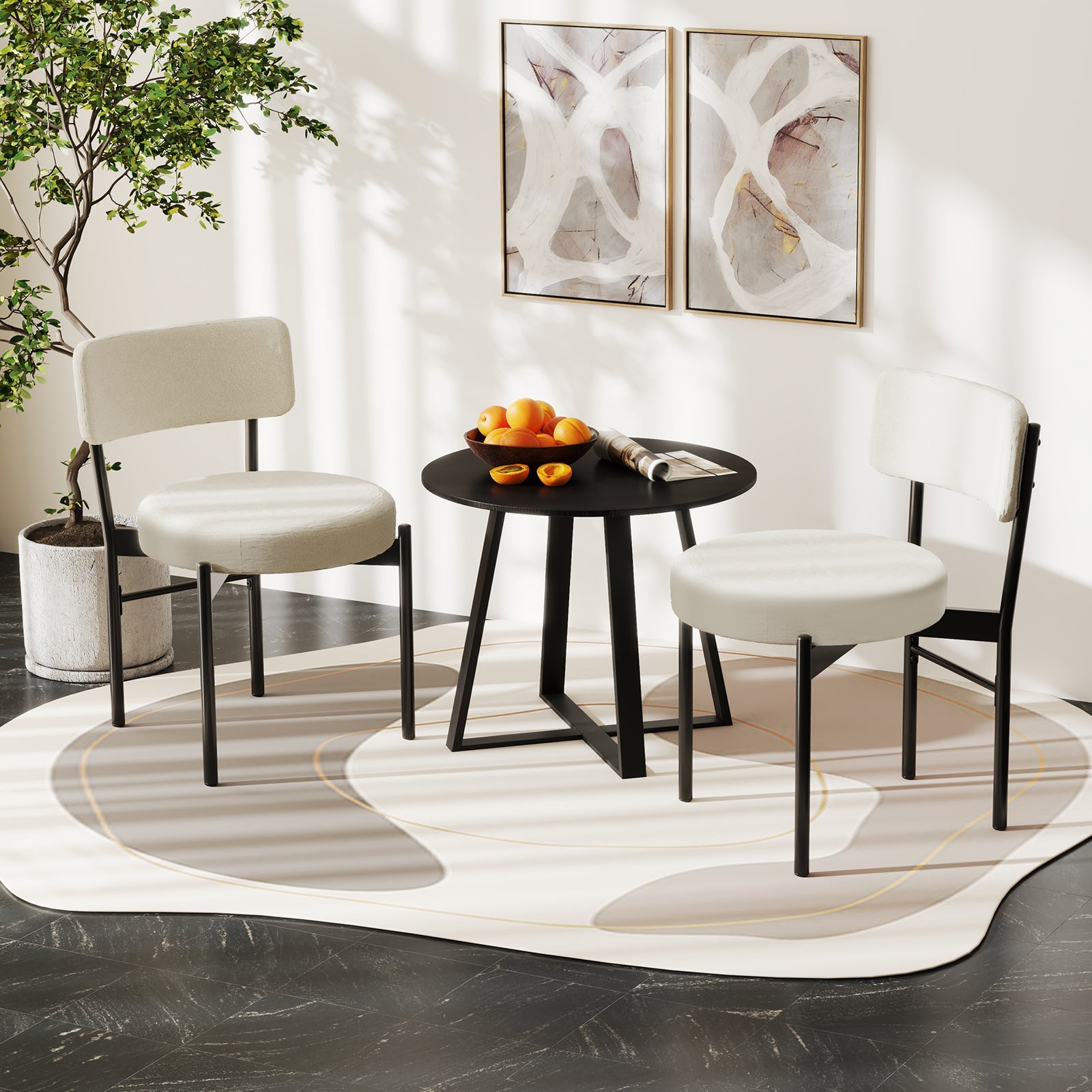 Dining Chair Set of 2 with Curved Backrest and Padded Seat-White