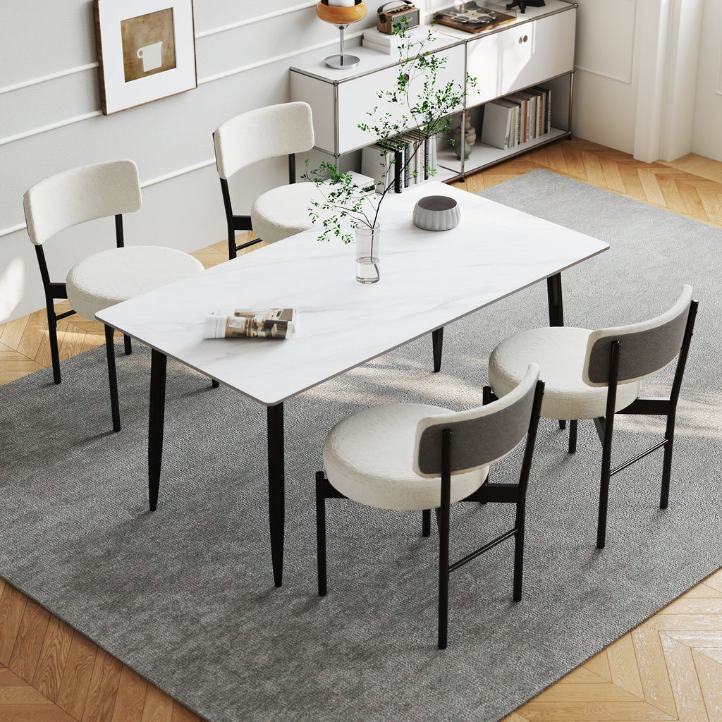 Dining Chair Set of 2 with Curved Backrest and Padded Seat-White