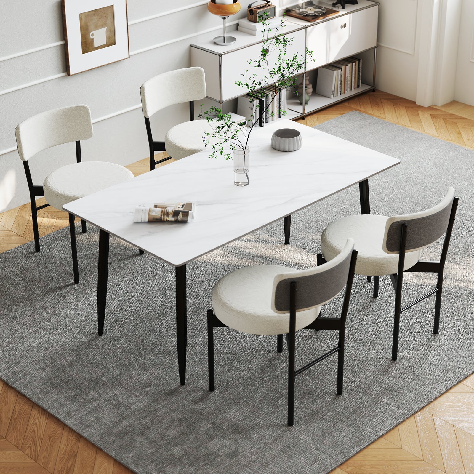 Dining Chair Set of 2 with Curved Backrest and Padded Seat-White