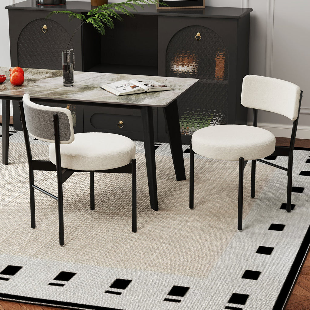 Dining Chair Set of 2 with Curved Backrest and Padded Seat-White