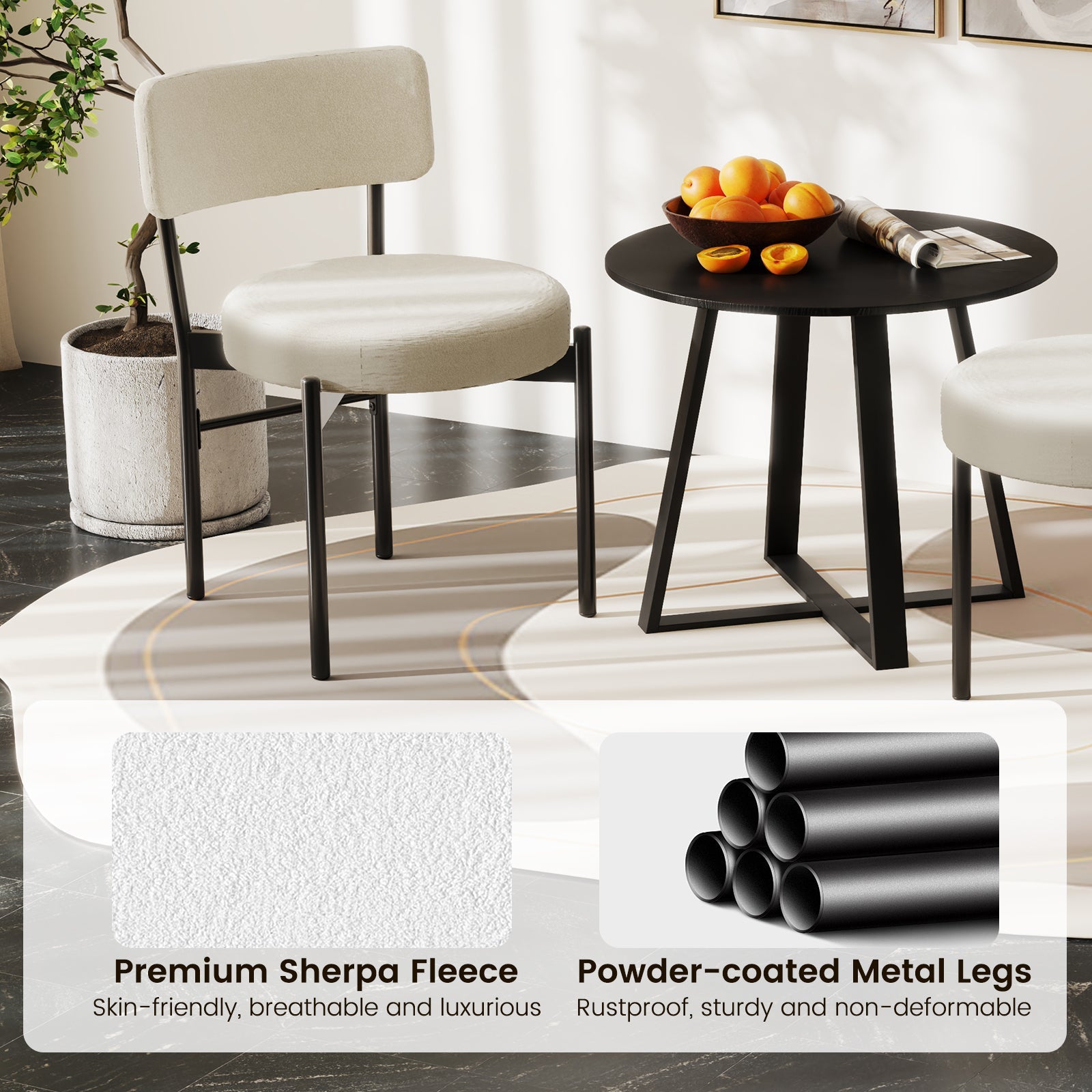 Dining Chair Set of 2 with Curved Backrest and Padded Seat-White
