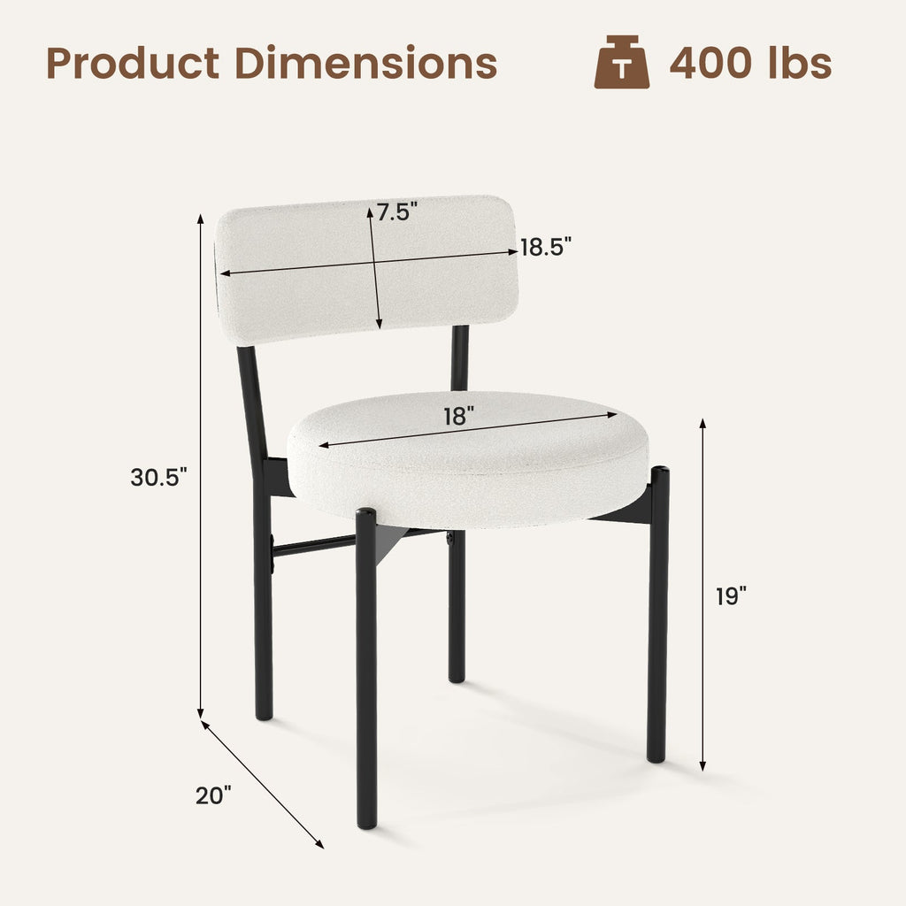 Dining Chair Set of 2 with Curved Backrest and Padded Seat-White