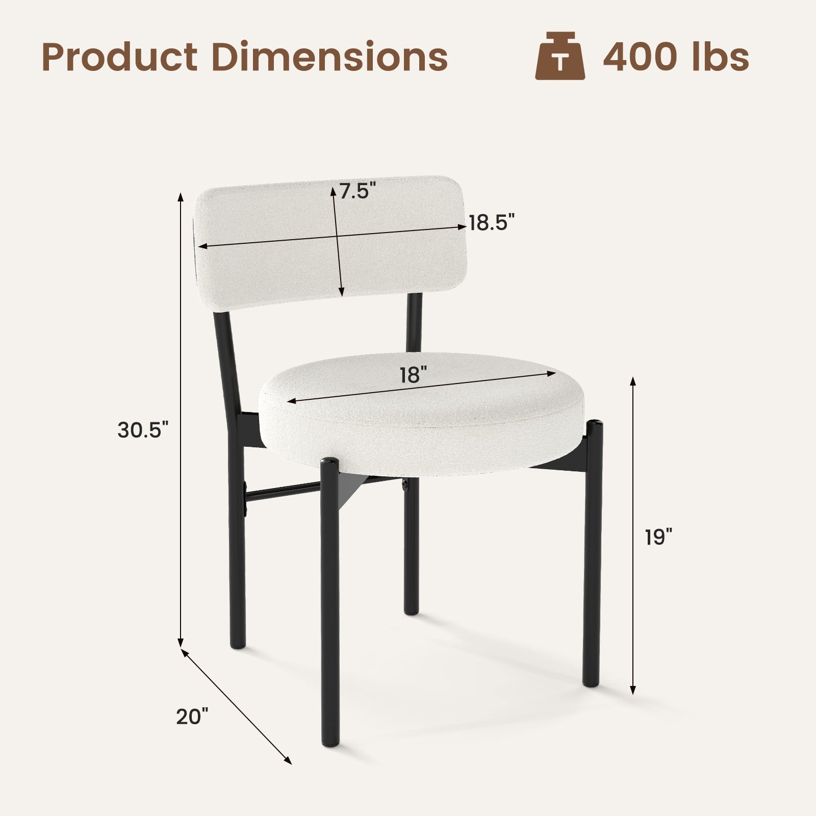Dining Chair Set of 2 with Curved Backrest and Padded Seat-White