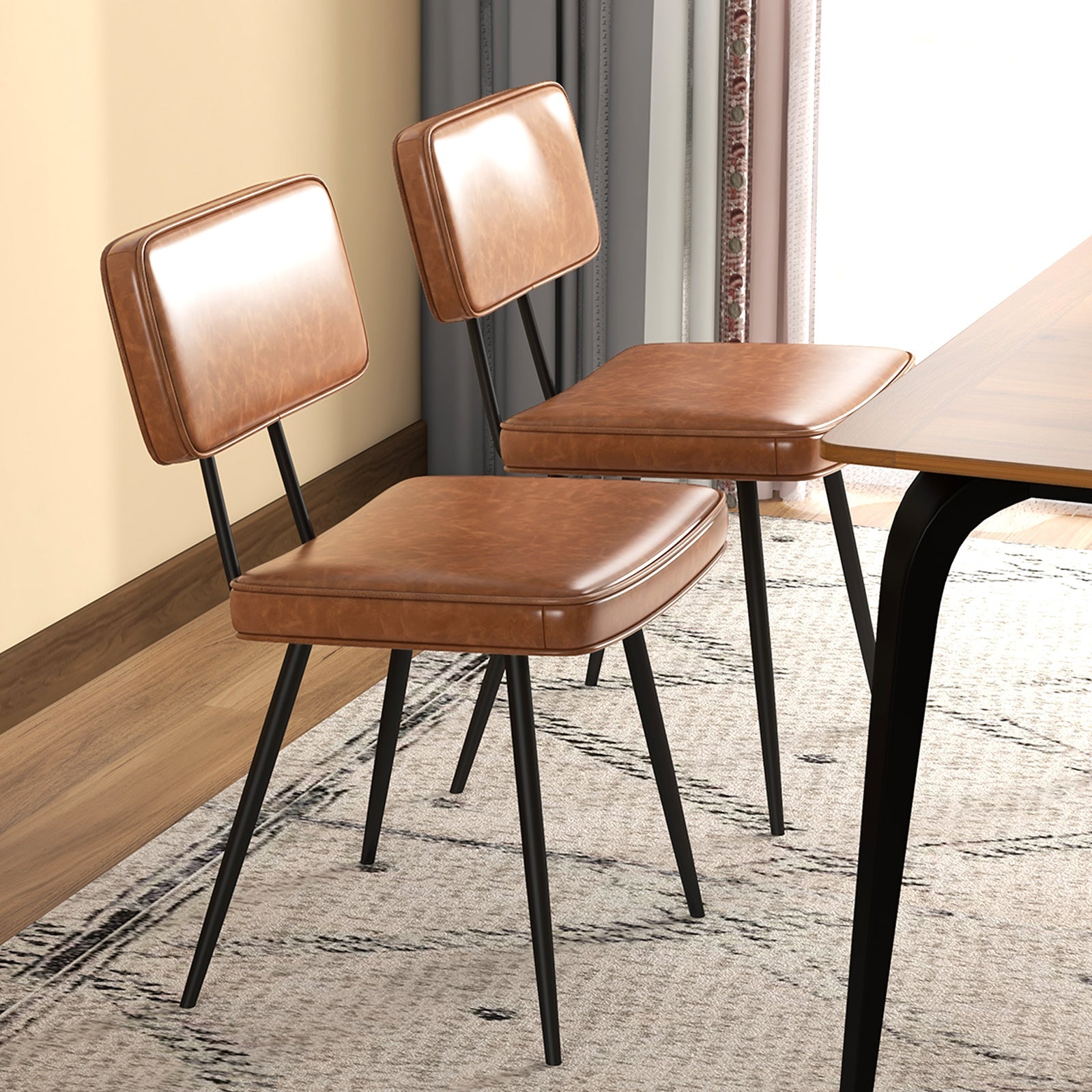 Dining Chair Set of 2 with Padded Backrest and Seat-Brown