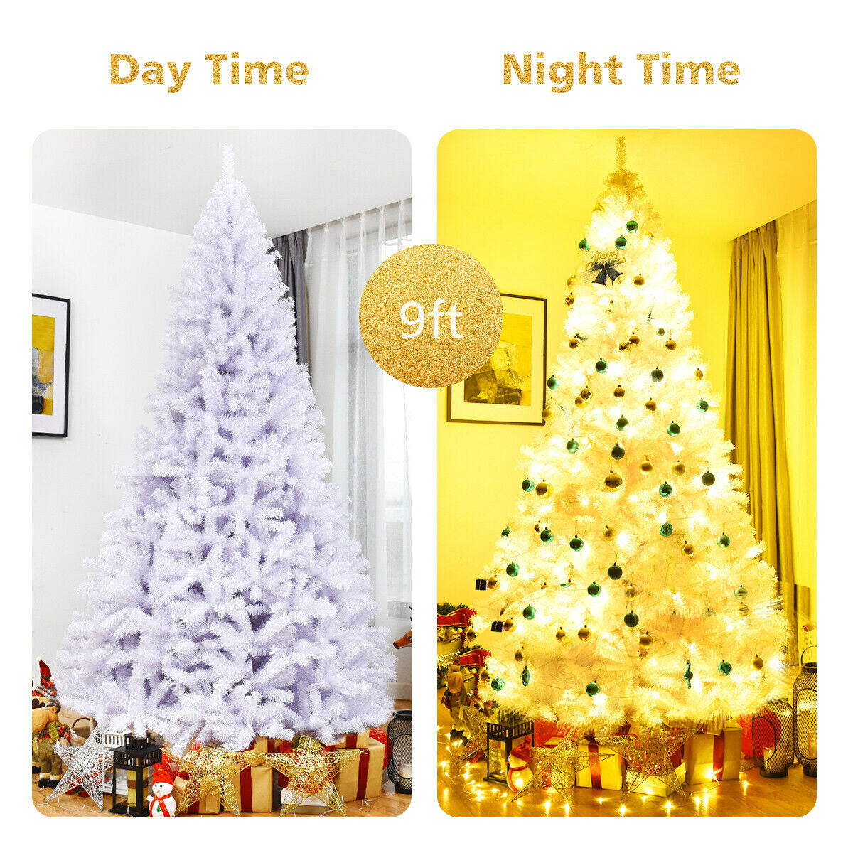 6' / 7.5' / 9' Hinged Artificial Christmas Tree with Metal Stand-9 ft