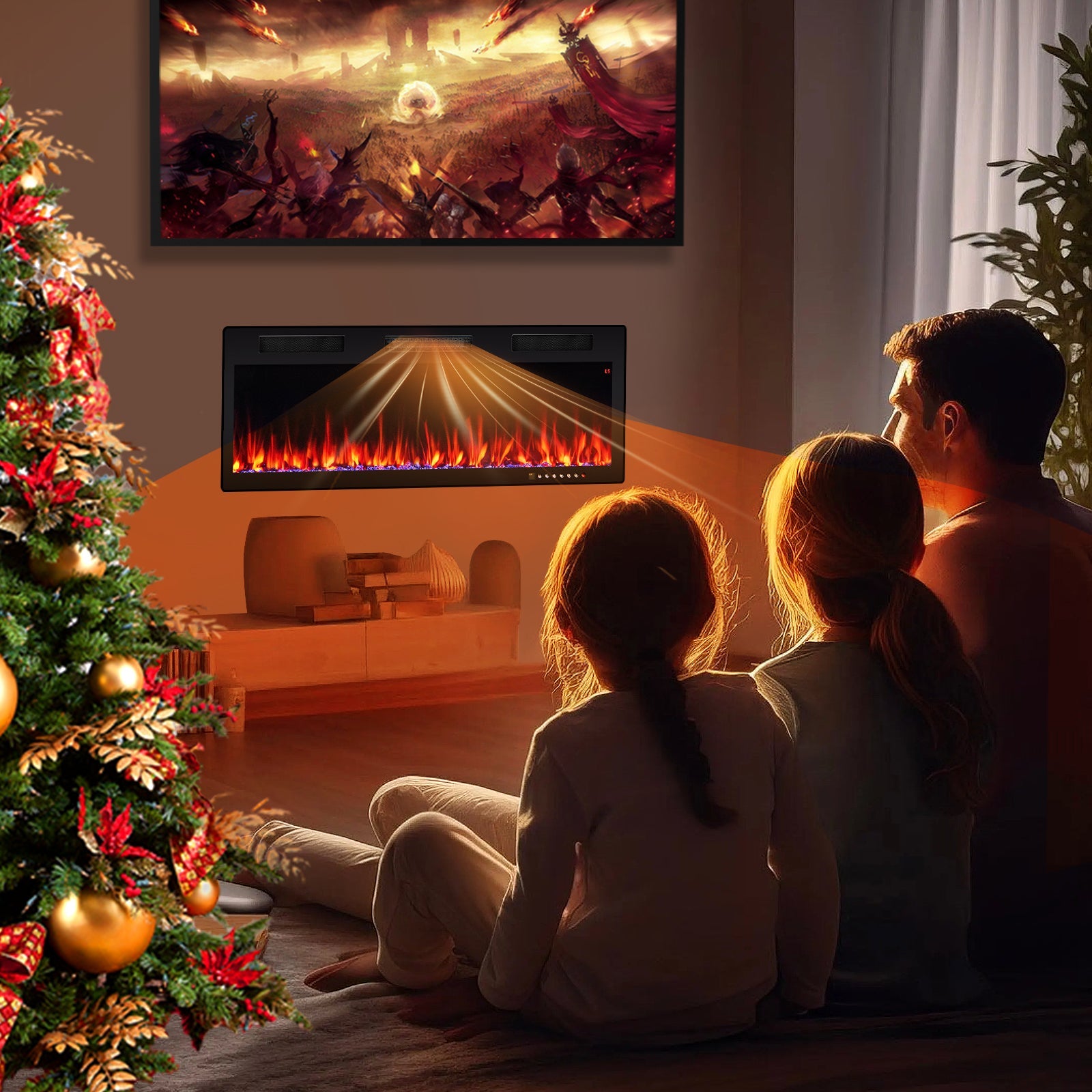 Electric Fireplace 40/50/60 Inches Recessed and Wall Mounted for 2' x 6' Stud-50 inches